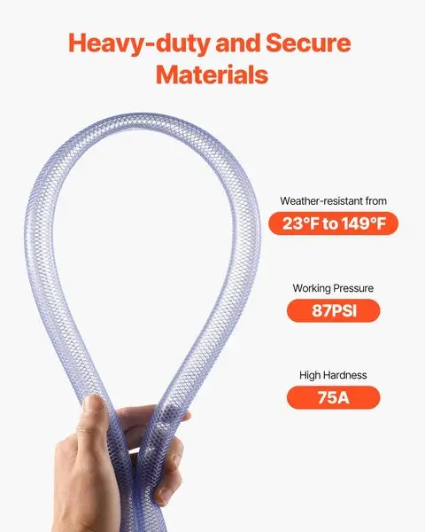 Braided Clear Vinyl Tubing 3/4' ID x 19/20' OD 10FT Plastic PVC Tubing