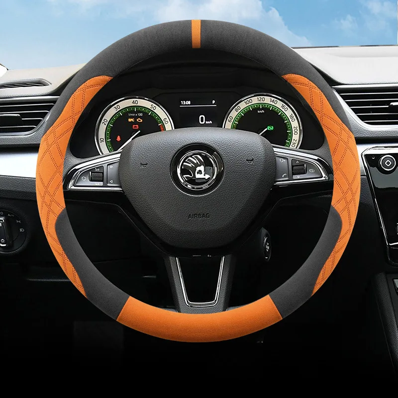 Wildleder-Lenkradbezug für Skoda Scala Octavia Fabia Superb Kodiaq Kamiq Karoq Enyaq Kamik 2023 2024 2025 Zubehör