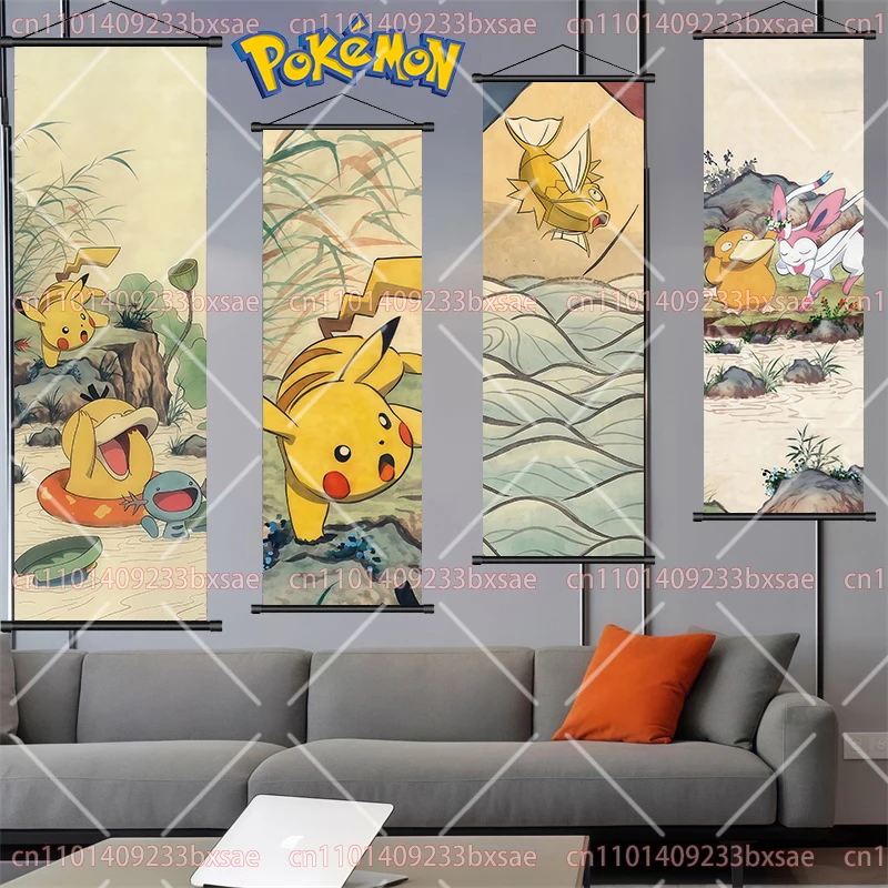 Póster HD de Pokémon con Diseño Retro de Eevee, Dragonite, Milotic, Psyduck y Magikarp, Decoración para Dormitorio, Habitación de Juegos, Regalo