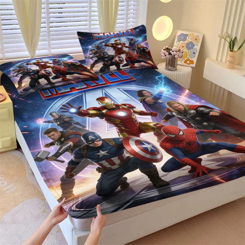

Комплект из 3 предметов: Простыня на резинке Marvel Avengers - постельное белье в стиле супергероев - мягкий наматрасник с глубокими карманами - подарок для фанатов и подростков