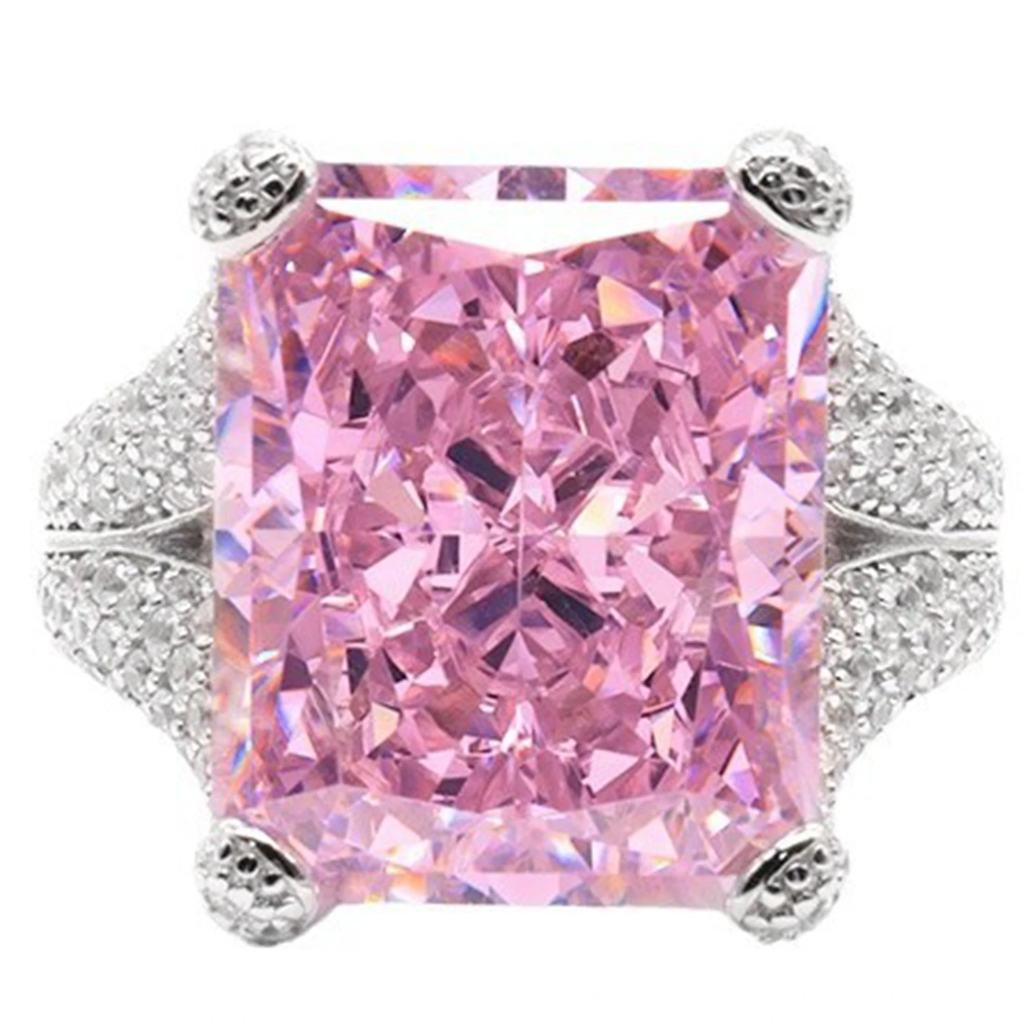 KQDANCE Vinatge Large SIze High Craft 925 Silver Synthetic Pink Zircon Carobon Diamond Gem Ring Fine Jewelry Women Party