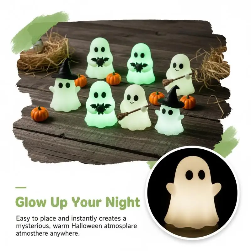 1/3Pcs Halloween Luminous Mini Ghost Statue Soft Glow In Dark Ornament Cute Spooky Table Decor For Handcraft Holiday Gift