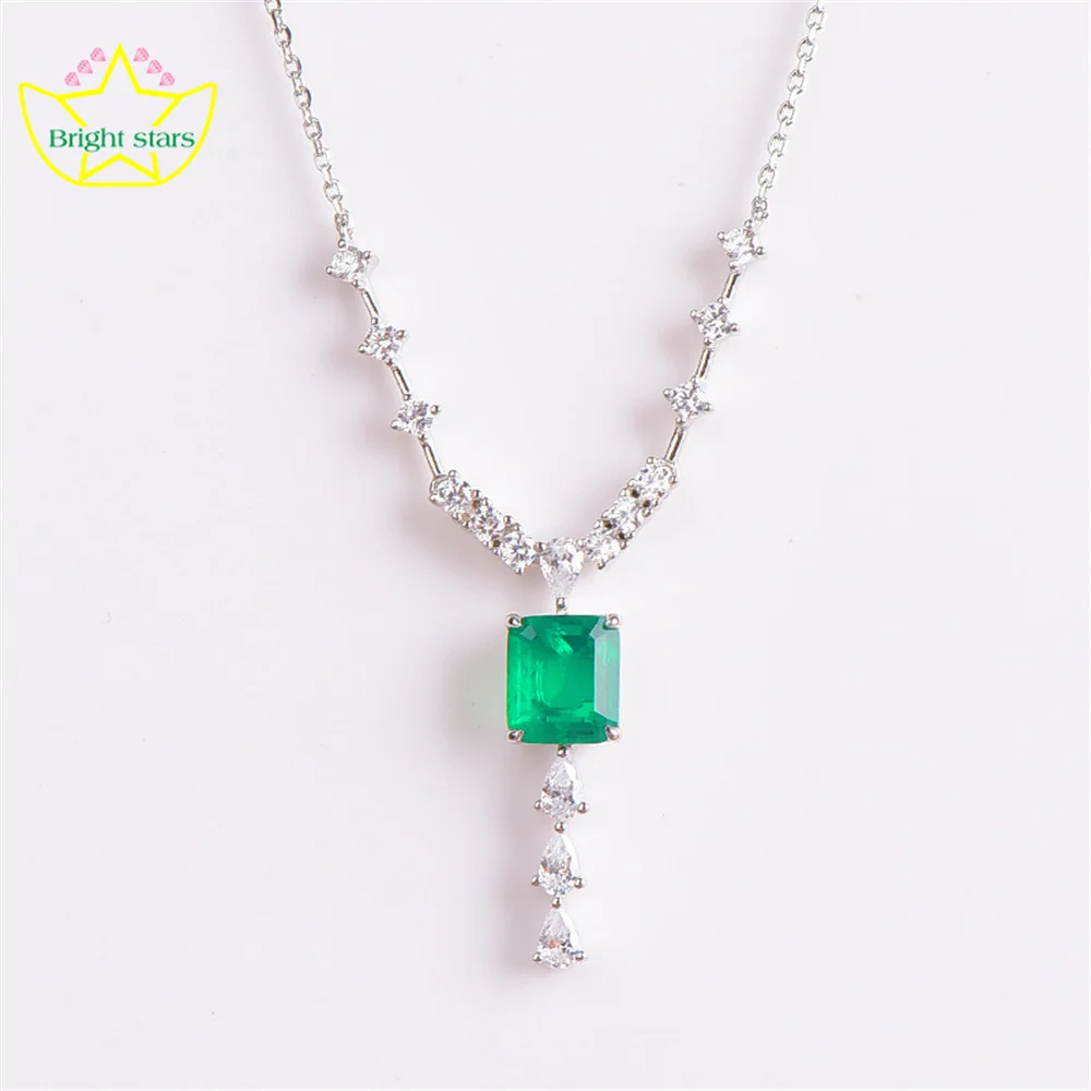 Bright Stars 925 Silver Gold plated Y-shaped square diamond emerald high carbon diamond fashion necklace for women