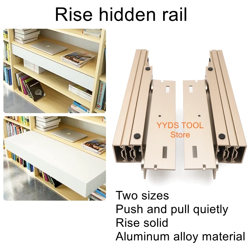 Multi-function rising invisible slide aluminum alloy silent push-pull hidden folding table telescopic rail