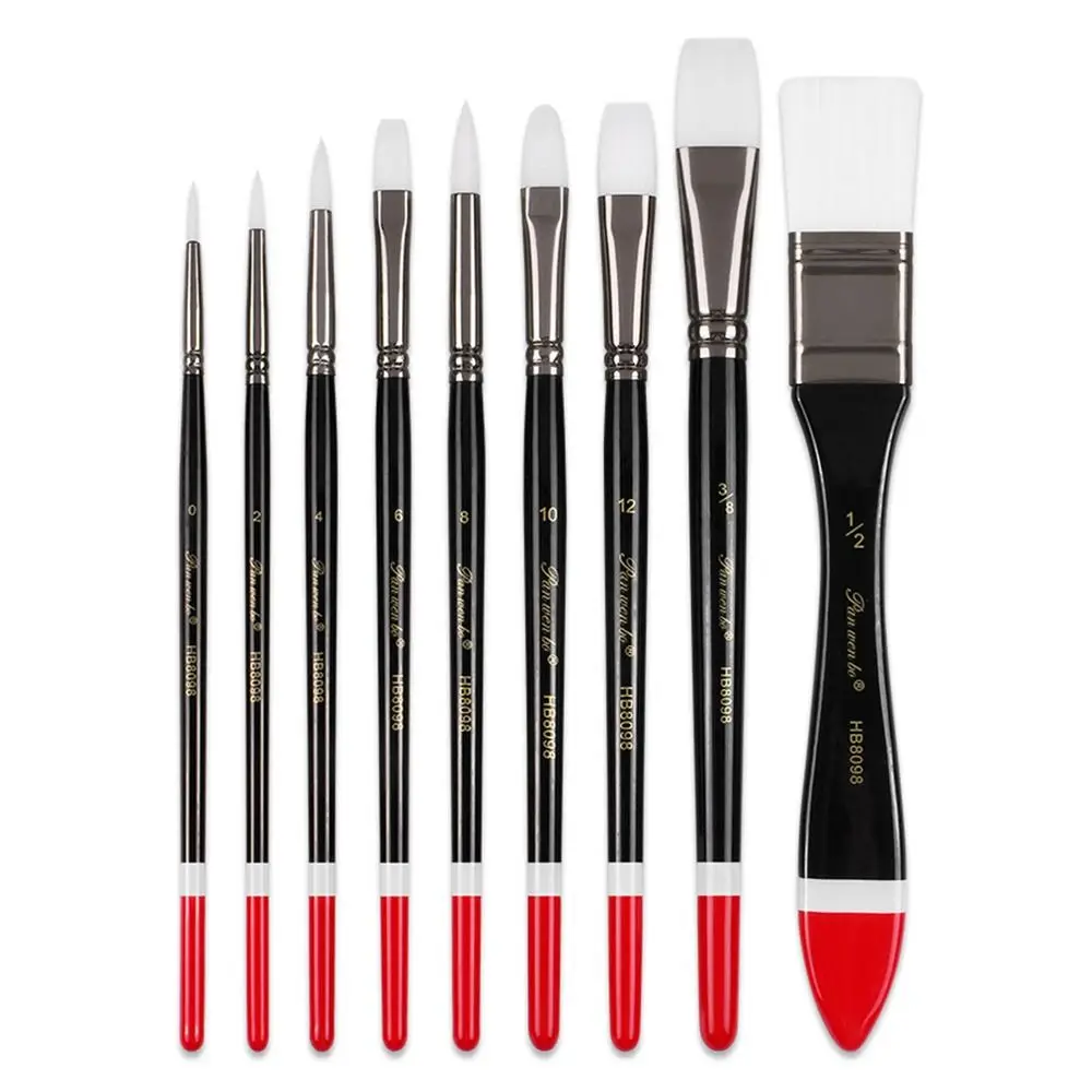 

9Pcs/Set Multifunctional Nylon Hair Paintbrush Set Wooden Handle Soft Bristled Watercolor Drawing Brushes Different Shape