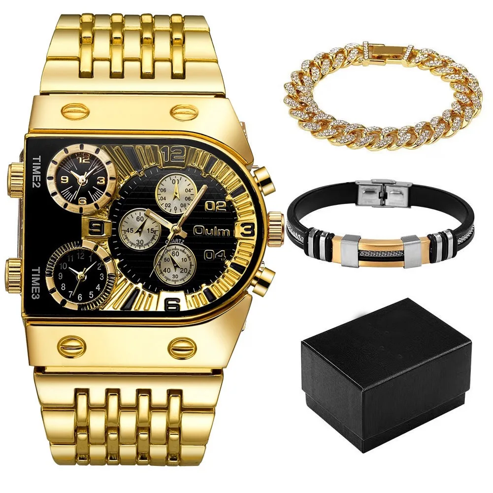 Reloj de cuarzo dorado para hombre, pulsera, collar, moda, regalo, marca superior