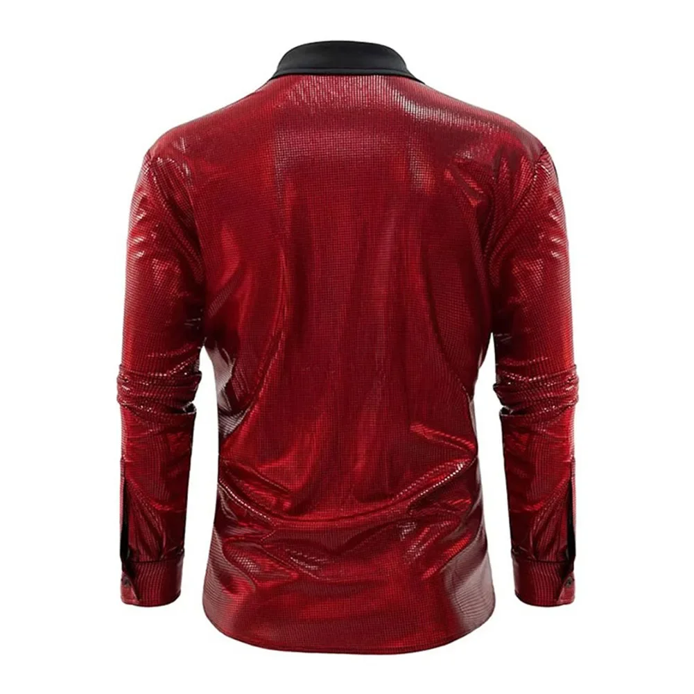 

Shiny Long Sleeves Mens Shirt Brand New Condition Home Use Polyester Fabric Mens Shiny See Through Shirt Long Sleeves