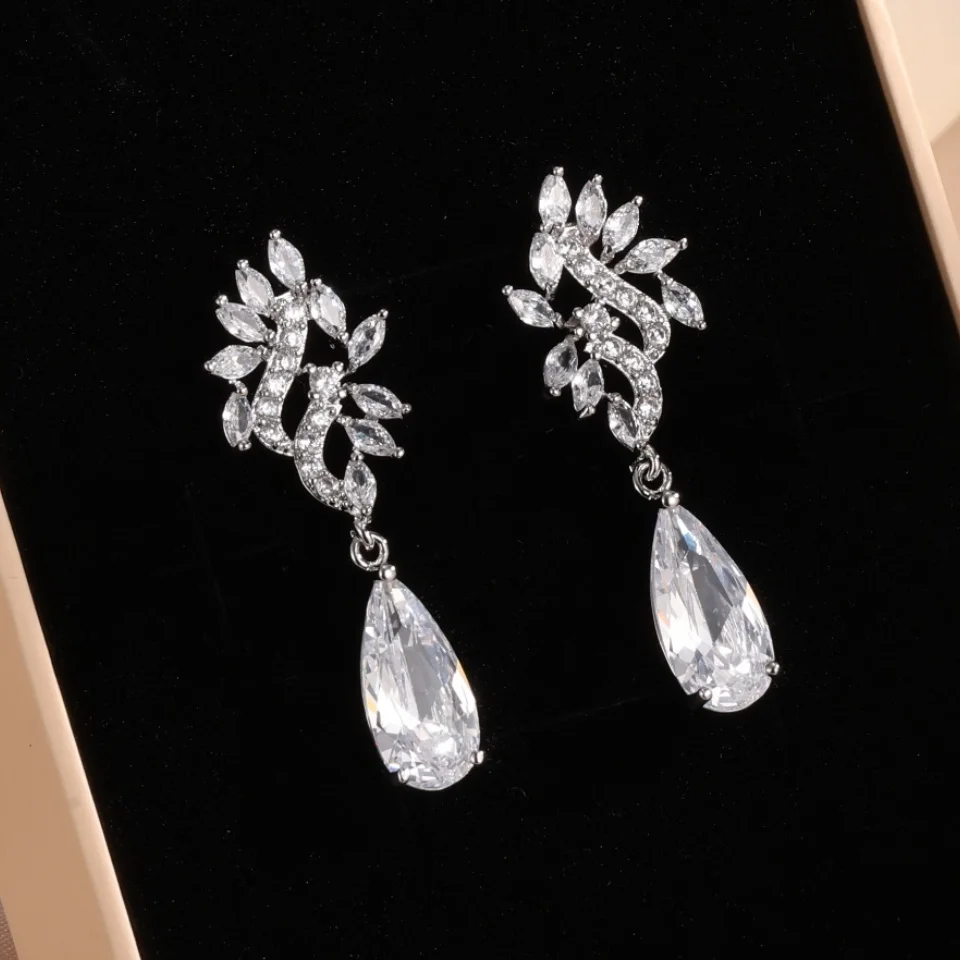 ZAKOL Classic Drop White Cubic Zirconia Dangle Earring Stylish Charms Bridal Earrings For Women Wedding Party Jewelry Wholesale