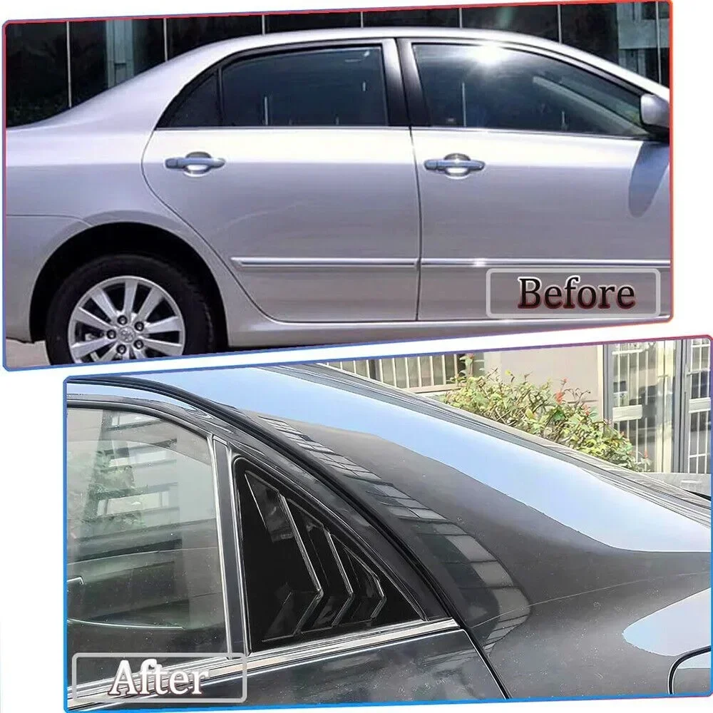 For Toyota Corolla 2007-2013 Car Rear Window Louver Shutter Cover Exterior Side Vent Trim Sticker Scoop ABS Exterior Accessories