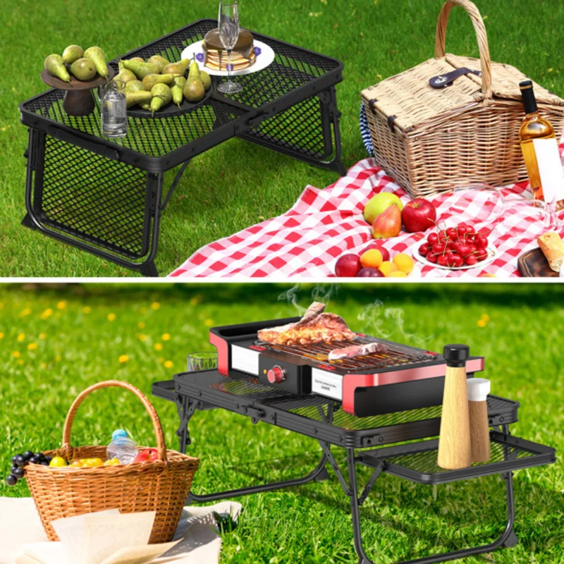 

3 ft Folding Grill Table Portable Grill Stand Table Folding Camping Table Ad jut able Height Aluminum Camp Table Organizer black