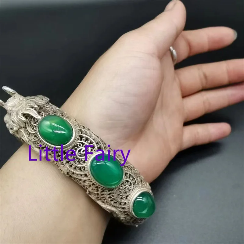 Little Fairy/ Old Tibetan Silver Ethnic Style Retro Craft Inlaid Agate Open Bracelet for Men Women High-end Jewelry Fashion Gift