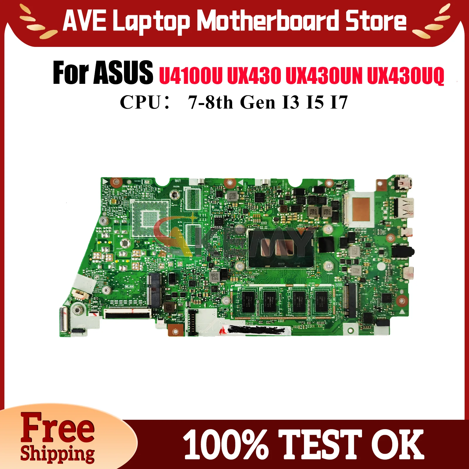 

UX430UA Материнская плата для ноутбука ASUS ZenBook UX430U UX430UA U4100U UX430UQ UX430UN Материнская плата с процессором I3 I5 I7 100% tests OK stk
