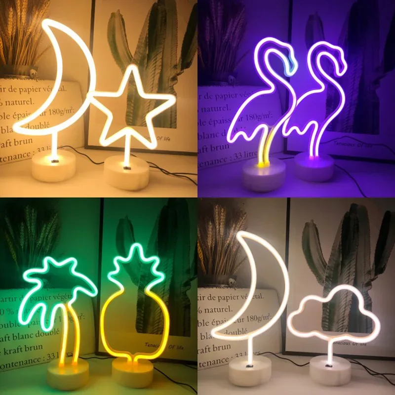 Neon Light Party LED Flamingo Pineappl Colorful Pink Led Night Light for Bedroom Decor Neon Sign Wallpaper Christmas Neon Bulb