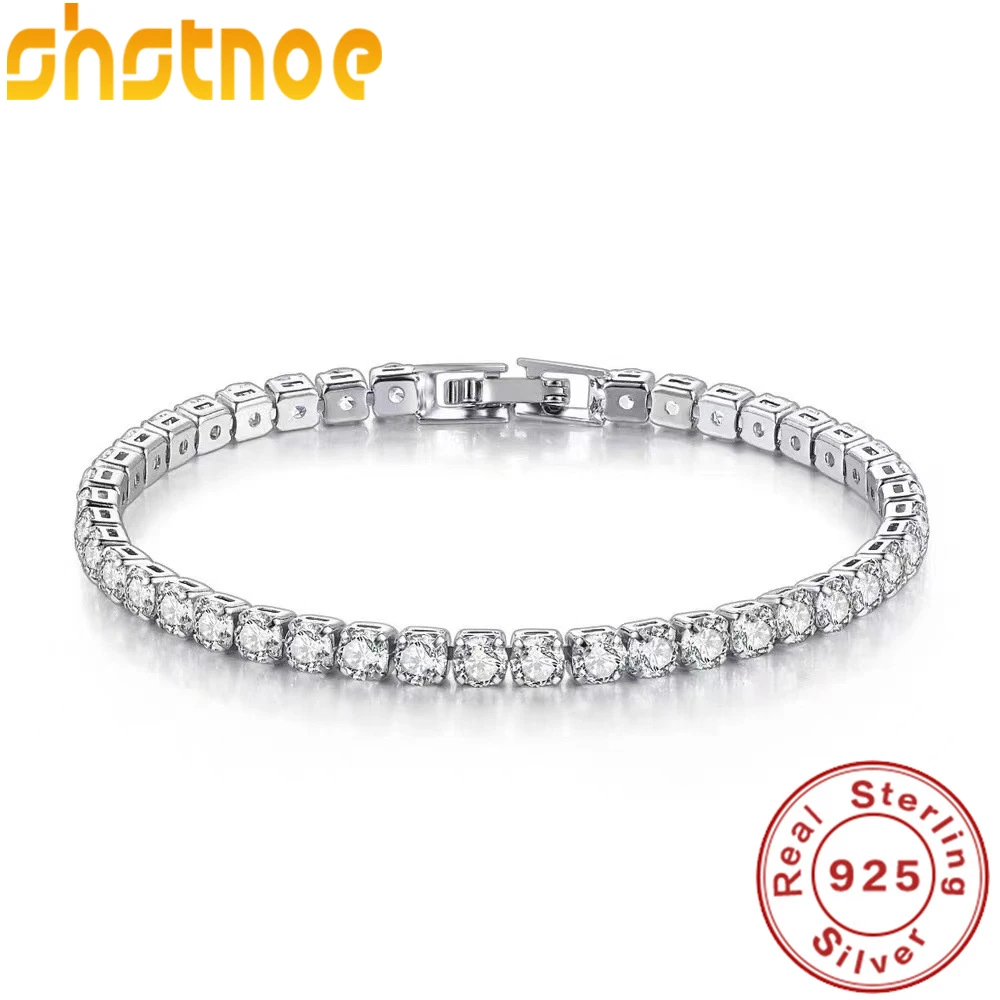 

925 Sterling Silver Bracelet Zircon Chain Bracelet For Women Fashion Simple Engagement Wedding Glamour Jewelry 4MM 17.5CM