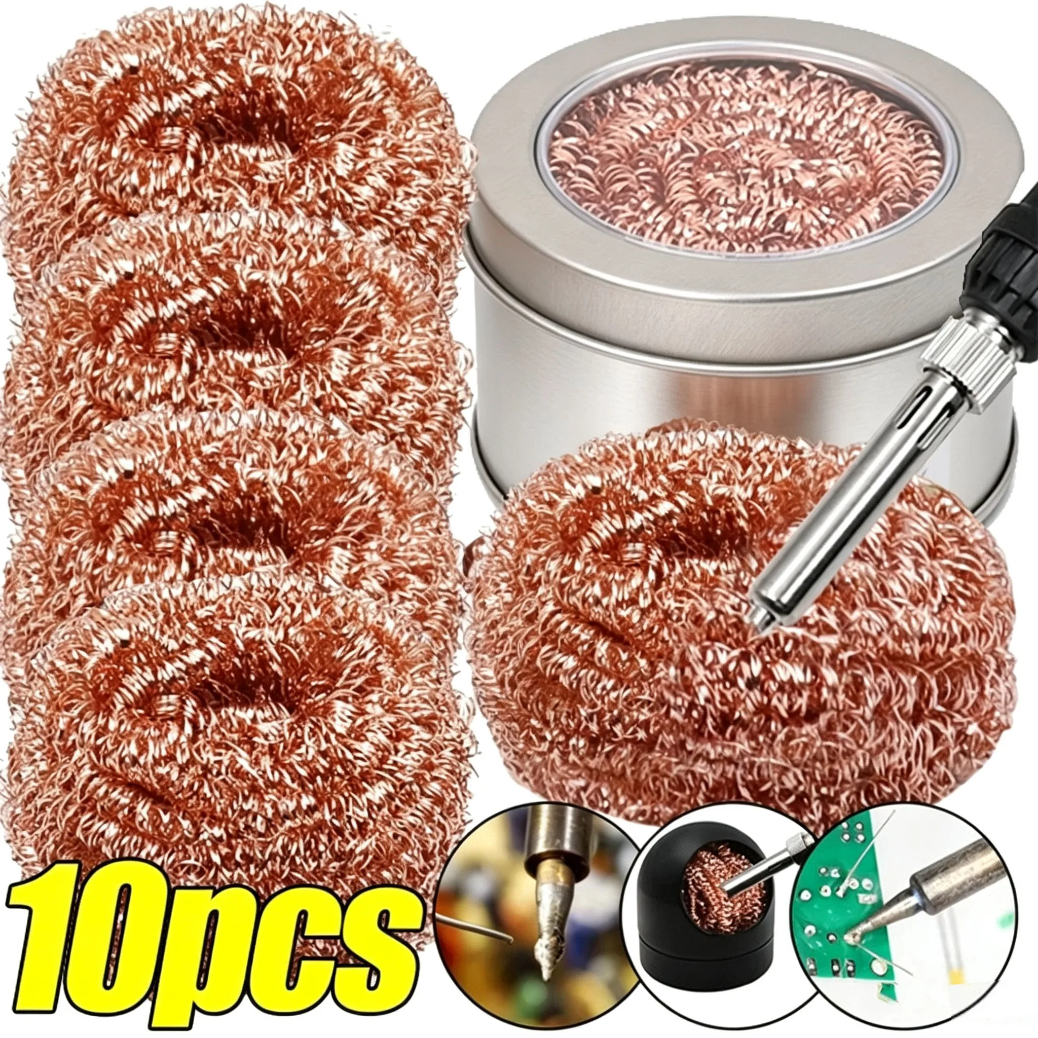 Image of 10-1 Stück Messing-Lötspitzen-Reinigungsschwämme Kupferdraht-Schrubber für Lötspitzen Einfache Oxidentfernung Ohne Wasser