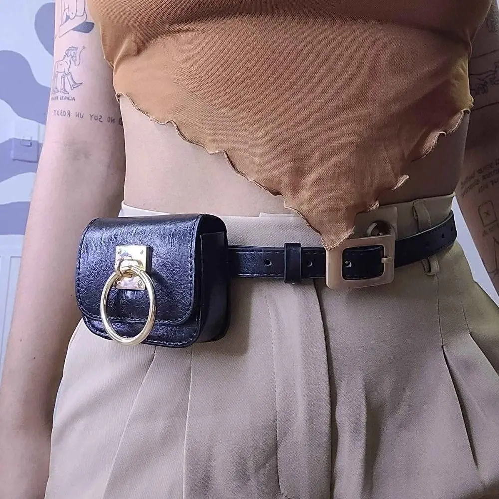 حزام سبيكة عصري مع حزمة الخصر الجينز ديكور خمر بو الجلود حزام قابل للتعديل مشبك الخصر حقيبة الشارع الشهير