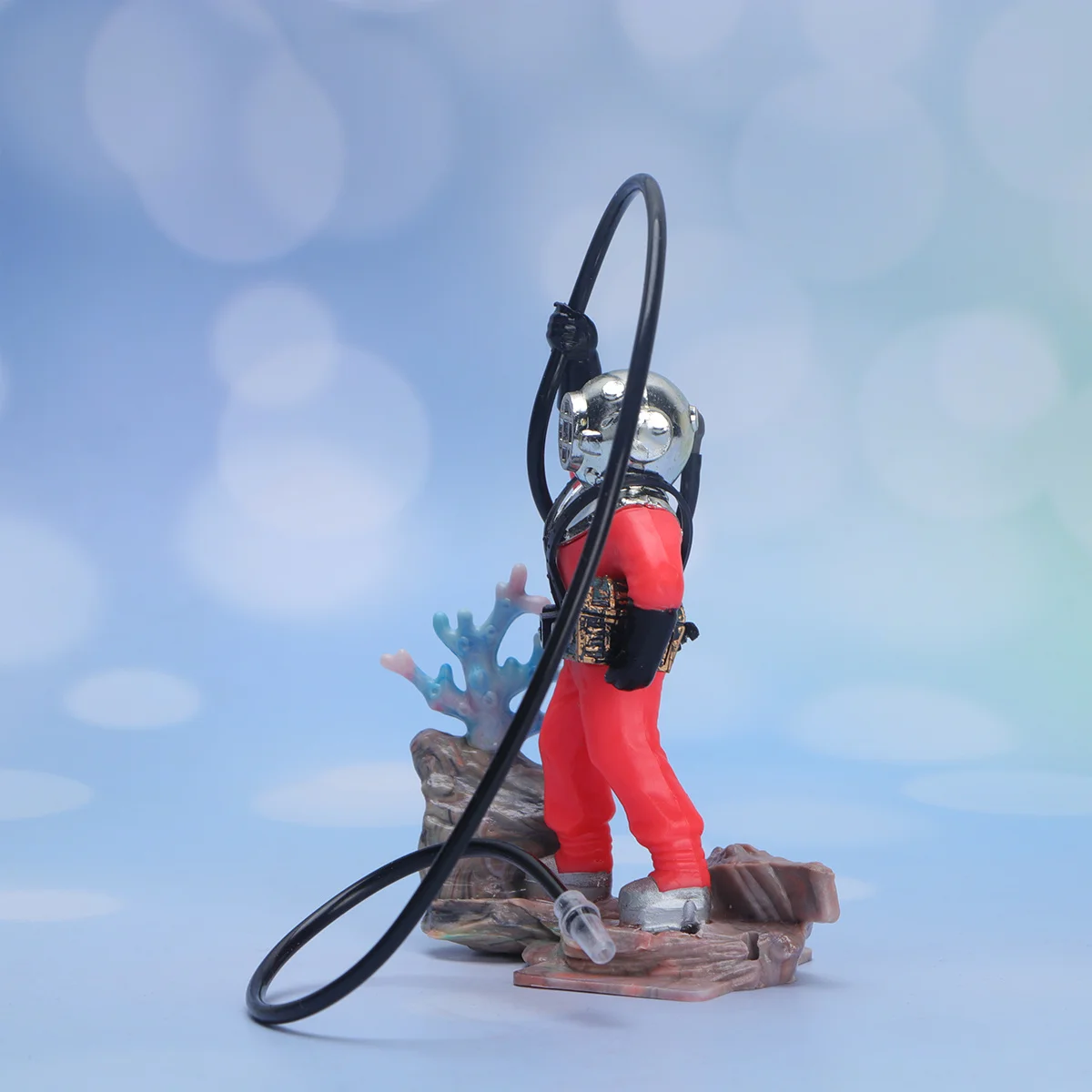 

Diver Fish Tank Decor Resin Aquarium Ornament Underwater Bubble Sculpture Floating Safe For Fresh Salt Water Red