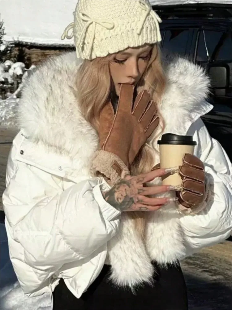 

Осенне-зимние элегантные женские пуховики с пушистым воротником и подкладкой, осенняя винтажная повседневная верхняя одежда, ветрозащитные пуховые пальто, новинка