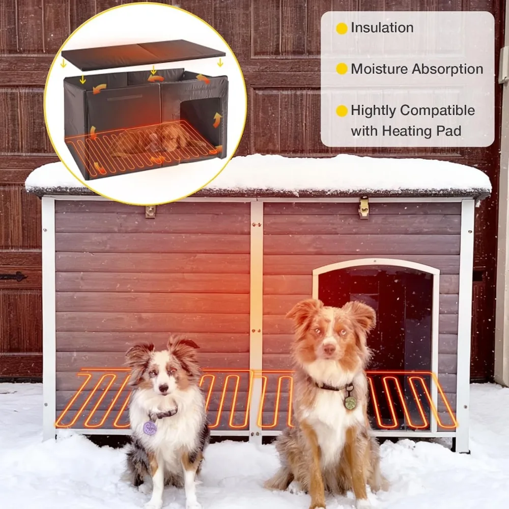 Perrera grande con aislamiento para perros al aire libre, 59 pulgadas, marco de hierro, diseño a prueba de invierno