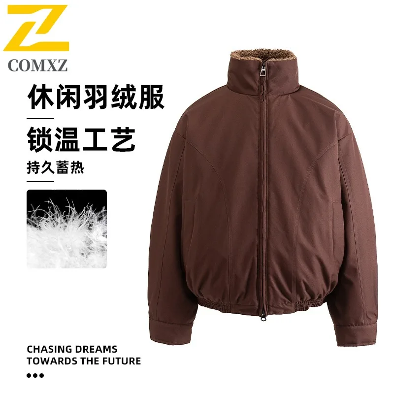 COMXZ Men Puffer Jacket 2025 Unisex Versatile Ski Street Lightweight Loose Travel Cotton-Padded Jacket Warm Snow Winter Jacket