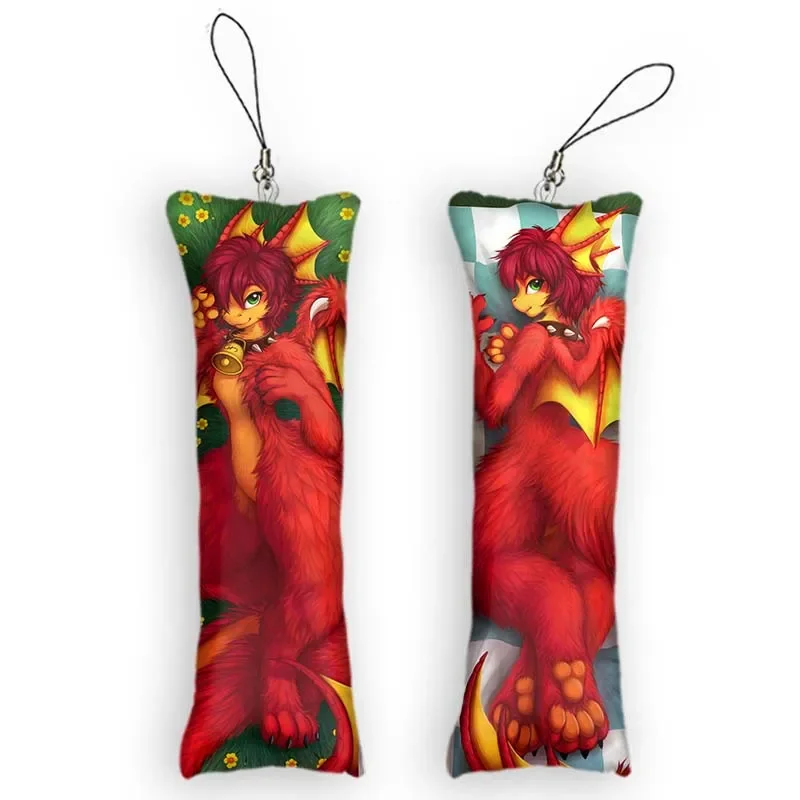 Mini Dakimakura Anime Chibity Kemono Dragon Driggy Keychain Furry 2 Side Small Pillow Pendant Cute Otaku Key Chain Bag Ornament