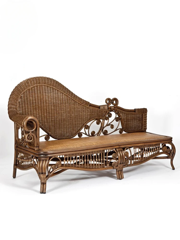 Rattan chaise longue beauty couch bedroom, rattan chair sofa single bed European light luxury lunch lounge chair