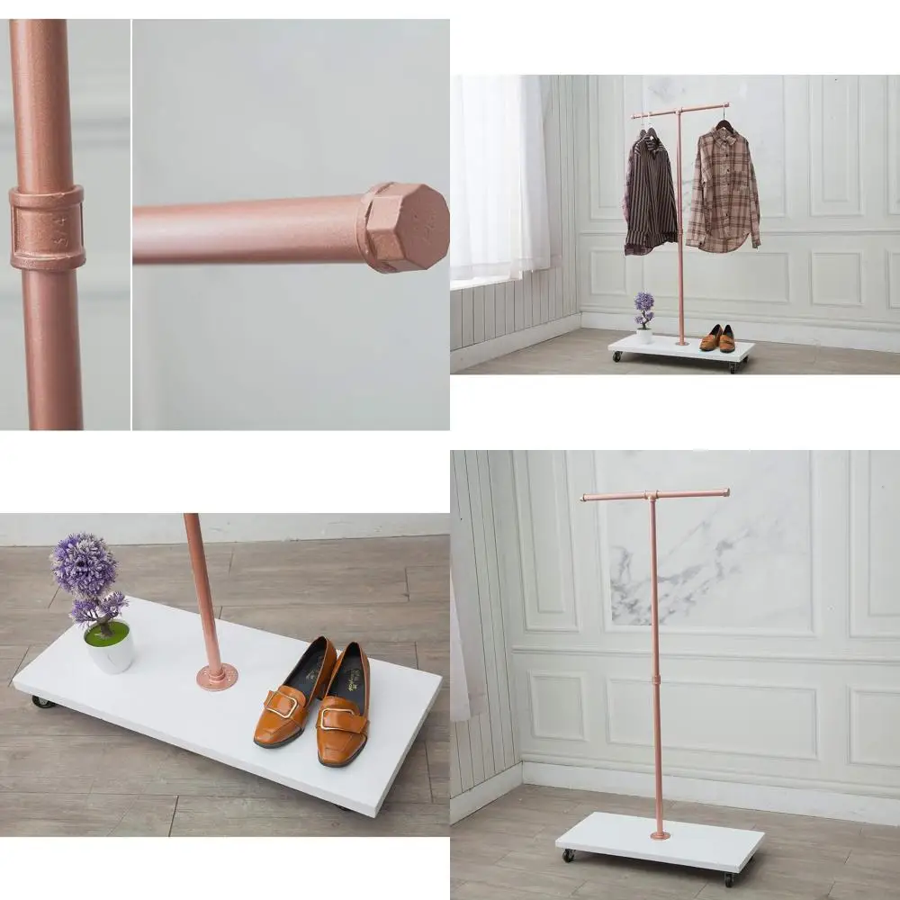 

59 Rose Gold Industrial Style Rolling Coat Rack - Freestanding for Clothes, Suits & Accessories in Retail Displays or Home Entry