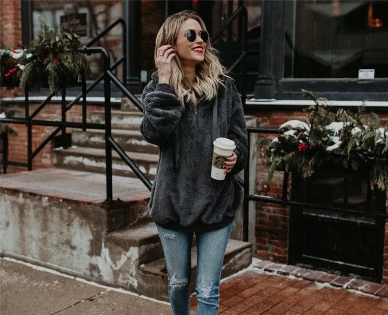 Pull à capuche décontracté pour femme et fille, manteau en velours, de rue, en Polyester, Long, coupe ample, une seule pièce, automne et hiver