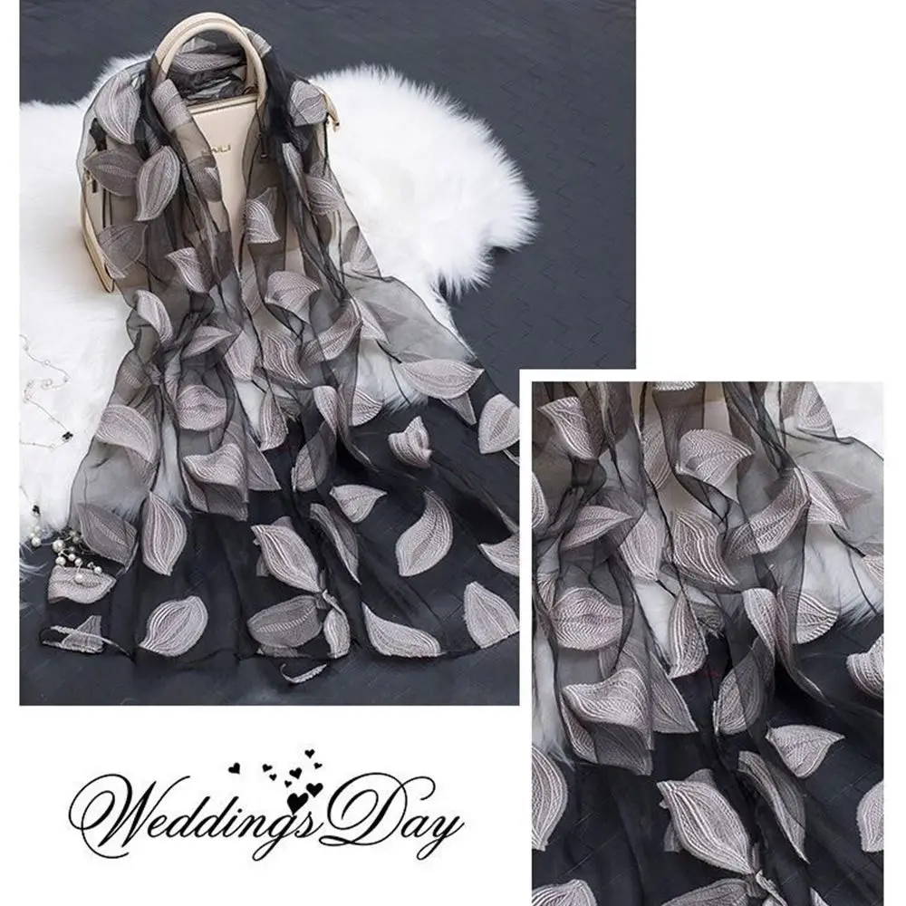 Summer Lightweight Silk Scarf Soft Organza Gauze Sheer Wrap Breathable Anti-UV Pashmina Women
