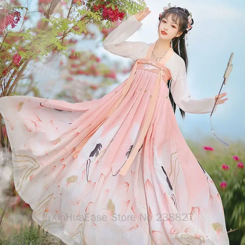 In Stock Original Hanfu Female Chinese Traditional Dresses Fairy Ancient Sinicization Style Long Sleeve Shirt Clothes Crane Red