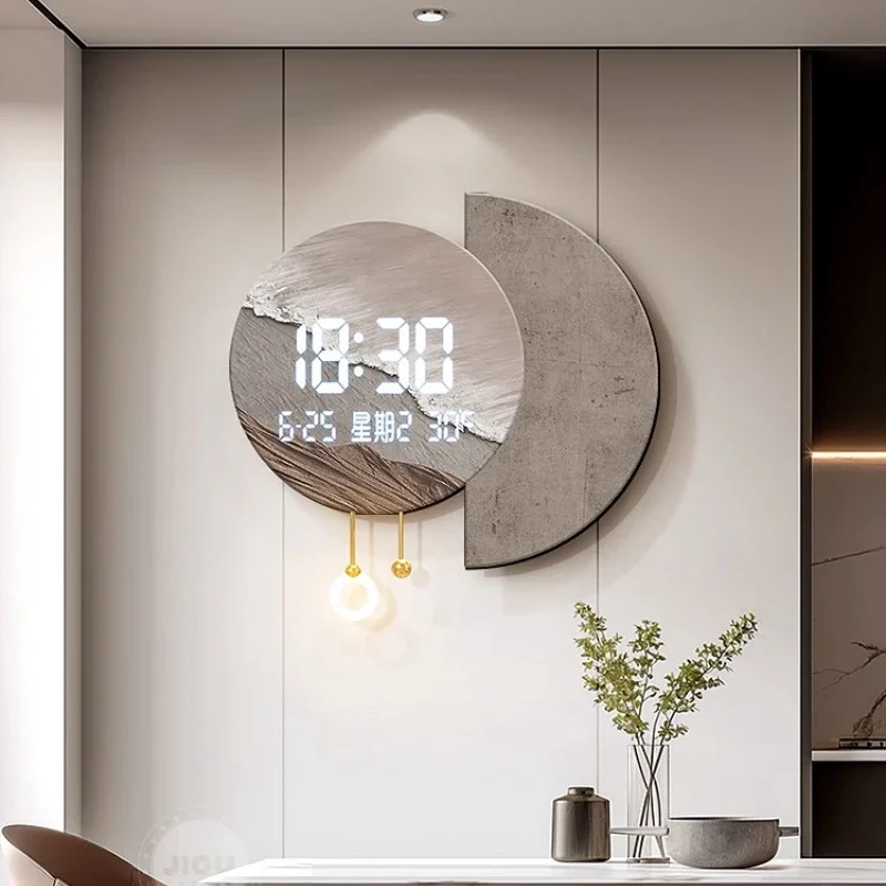 Nordic Living Room Electronic Screen Wall Clock Decoration Background Wall 3D Pendant Mural Clock LED Digital Display Watch