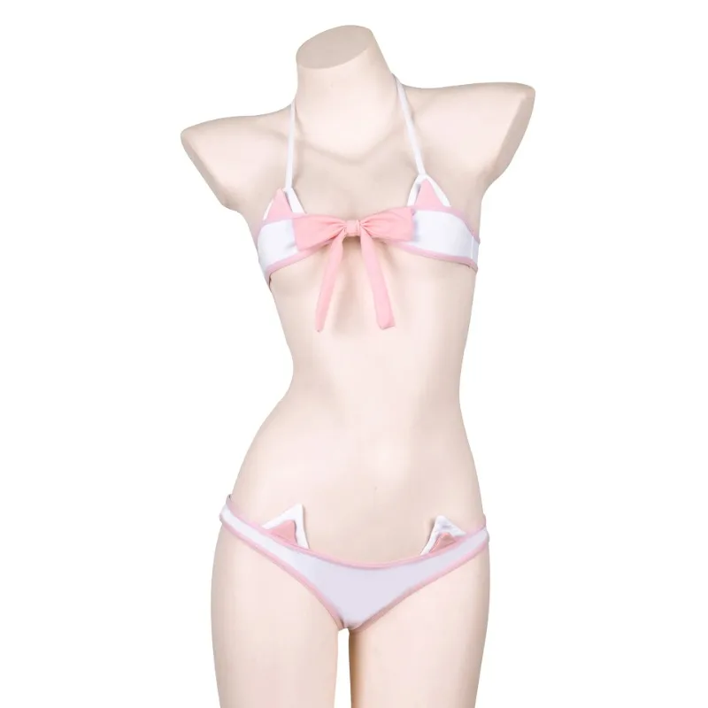 Amine Cat Girl Mini Bikini Set Halter Bandage Backless Lingerie Bow Cosplay Costume Cute Japanese Swimsuit Role Play Underwear