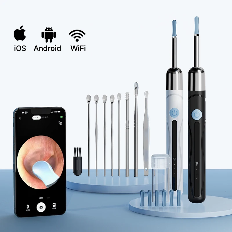 Portable Ear Cleaner Endoscope WIFI Ear Picker Video Ear Camera Visual Ear Sticks 6LED 1080P Ear Wax Removal Kit Ear Spoons Case