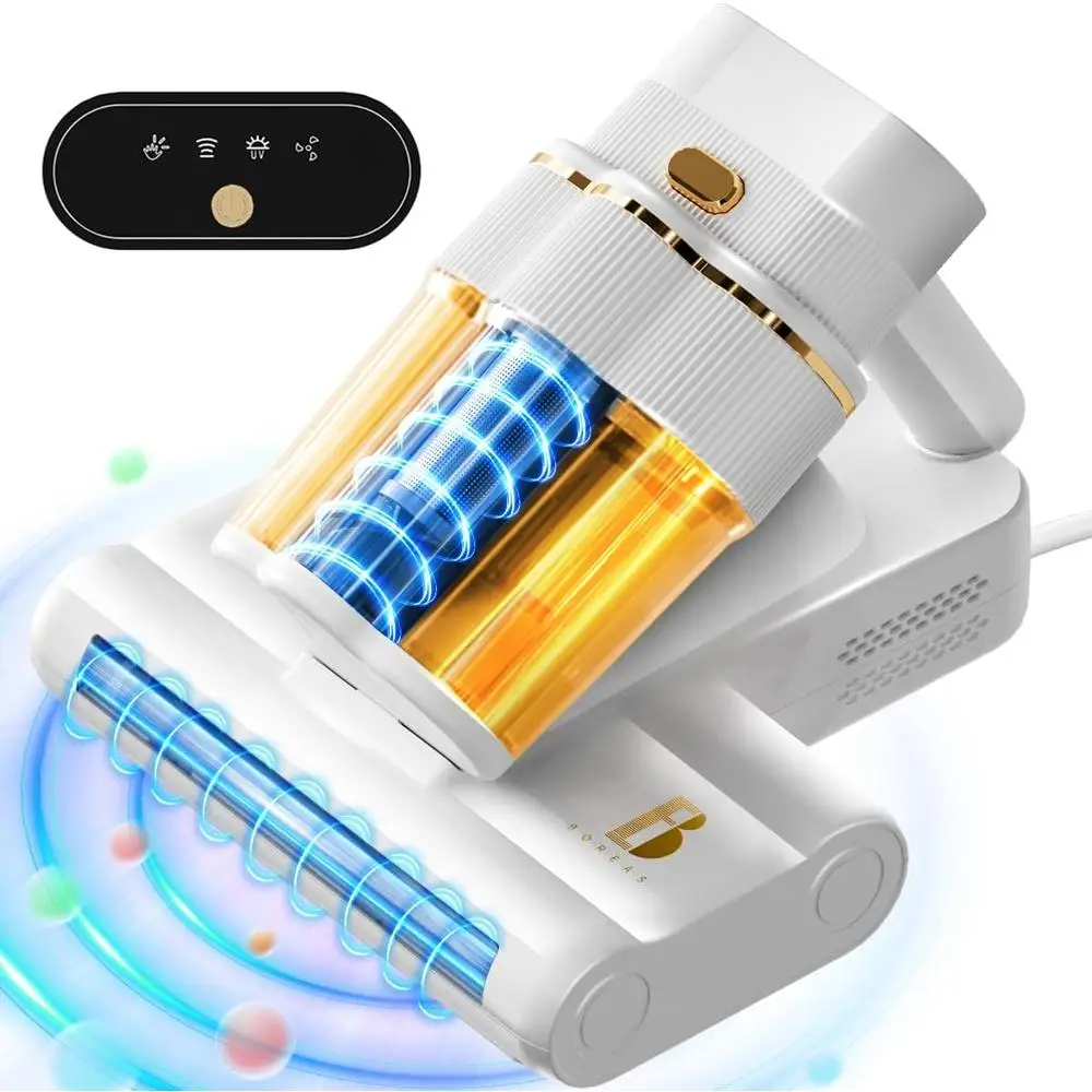 Mattress Vacuum Cleaner 16Kpa Suction UV-C Light 80000rpm Dual Brush Rolls Ultrasonic Heating 6-Stage Filtration 650ml Dust Cup