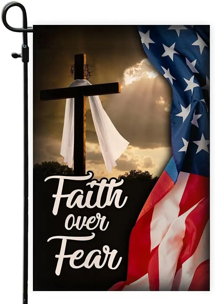 CenturyTee Faith Over Fear Jesus Christian Cross American Flag (12'' x 18'') USA Garden Flag Premium Decorat LLO LLX uui