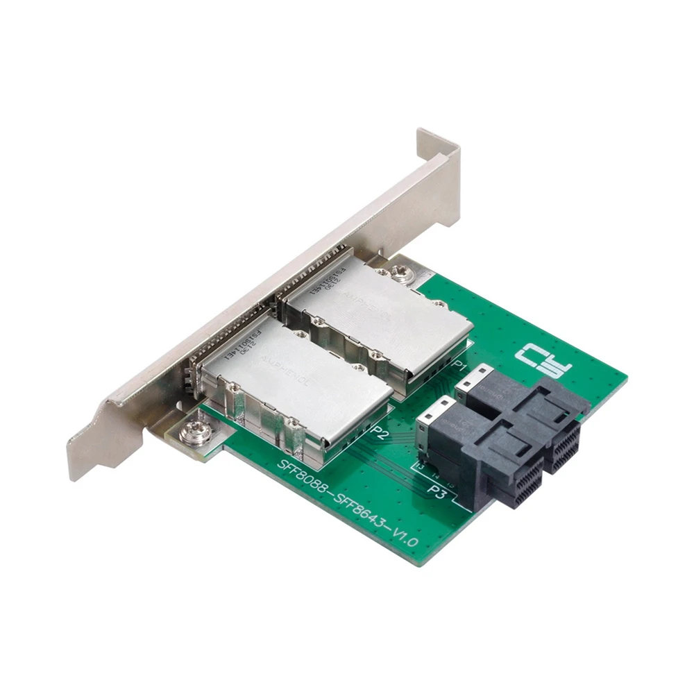 

Dual Ports Mini SAS SFF-8088 To Internal SAS HD SFF-8643 PCBA Female Adapter With Low Profile Bracket