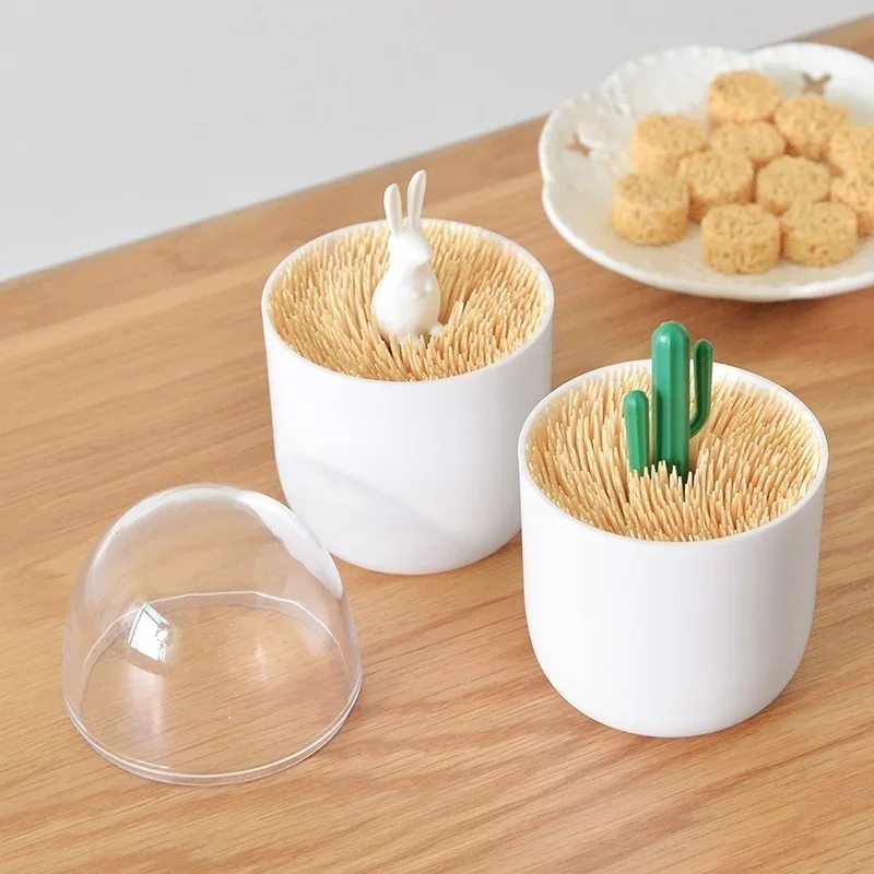 Creative Toothpick Holder Plastic Cotton Swab Holder with Cute Mini Rabbit Cactus Trees Cute Beautiful and Simple view 4