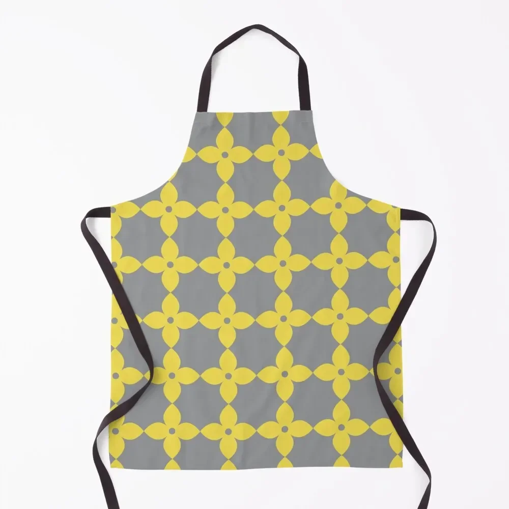 

Illuminating yellow and Ultimate Gray Flower Minimal Pattern Apron For Cosmetologist Kitchen For Women Apron