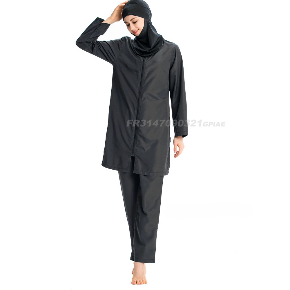 Burkini musulmán para mujer, traje de baño modesto, manga larga, cubierta completa, Hijab, vestido de flores, gorro superior, pantalones de baño