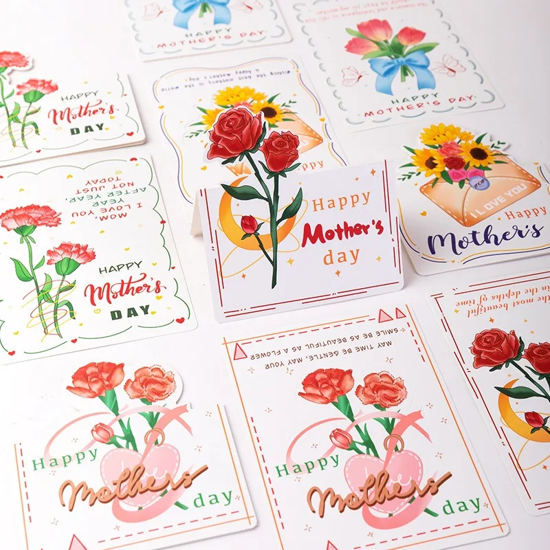 10 Stück 3D-Blumen-Grußkarten zum Muttertag, Pop-Up-Blumenkarten für Mama, Geschenk mit Nelken-, Rosen-, Tulpen- und Sonnenblumen-Design