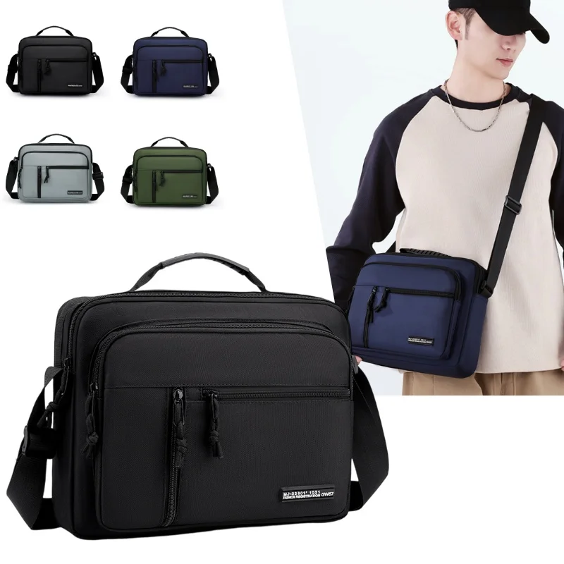 

Large Capacity Men Crossbody Bag Waterproof Nylon Shoulder Satchel Multi-Pocket Casual Messenger for Daily A4 Documents