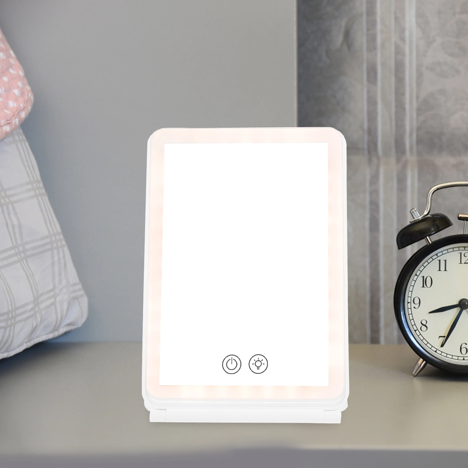 Schminkspiegel, klappbarer Kosmetikspiegel, tragbar, faltbar, weiß, wiederaufladbar, mit Lichtern