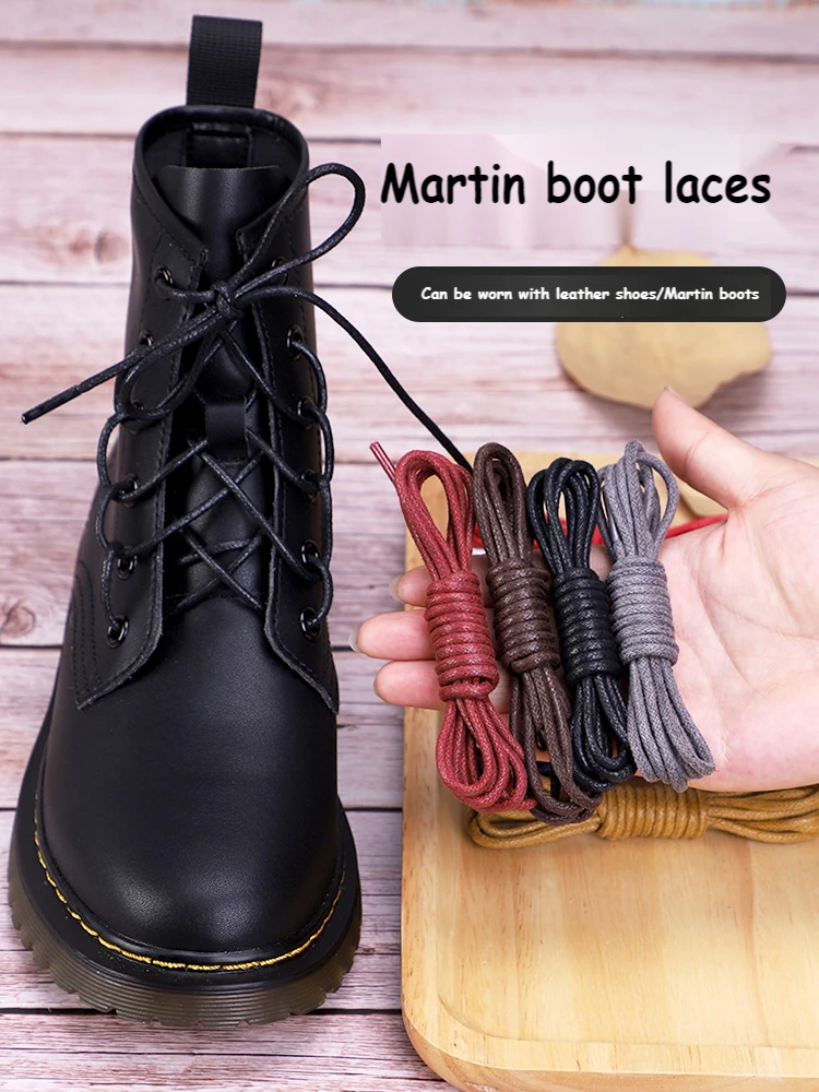 Cotton Waxed Shoelaces Round Oxford Shoe Laces Boots Laces Waterproof Leather Shoelace Length 60/80/100/120/140/180cm 1Pair