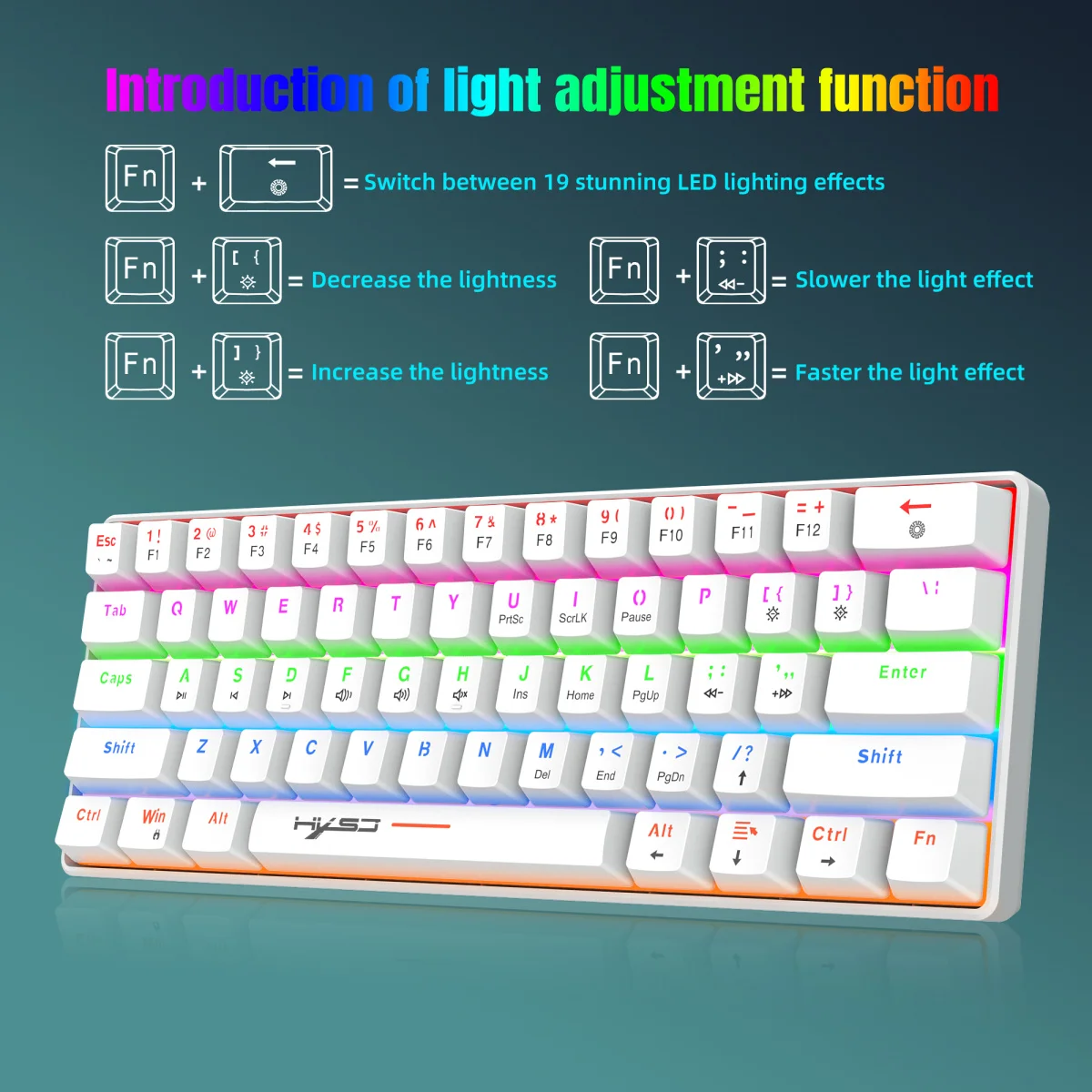 HXSJ wired mechanical keyboard 61 key blue axis USB-C key cable separation plug and play gaming office mechanical keyboard PC