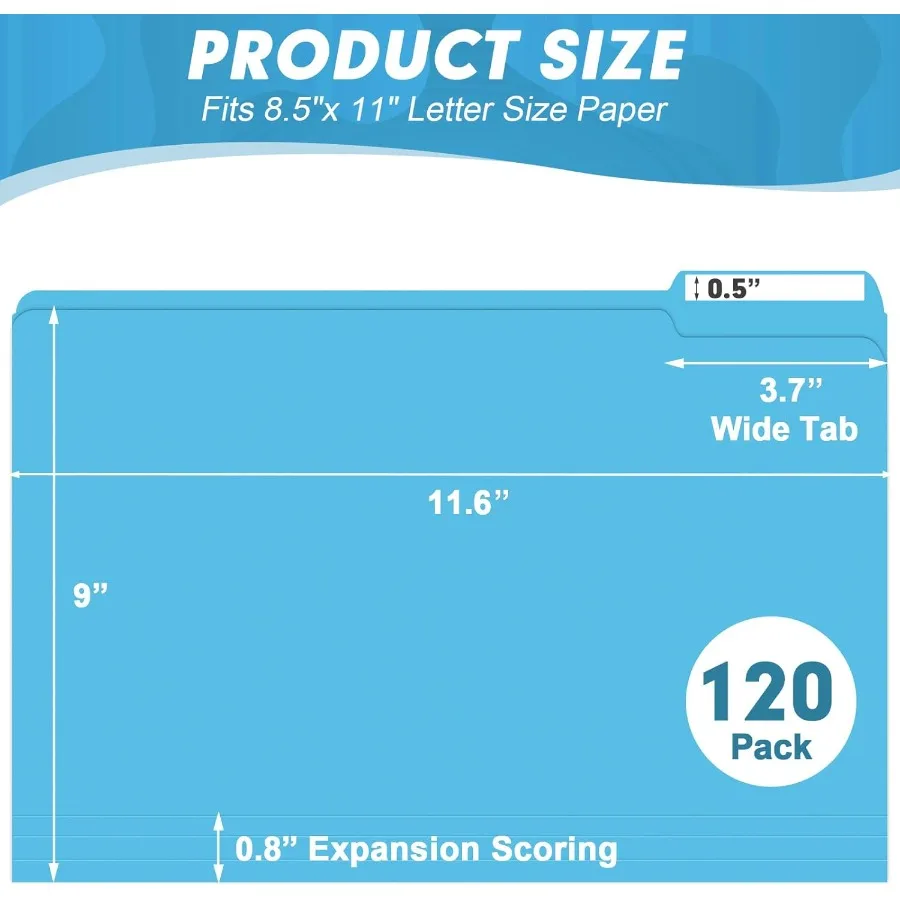 مجلد ملفات HERKKA 120 حزمة 1/3 مجلدات ملفات علامة التبويب مقاس الرسالة متنوعة 6 ألوان مجلدات الملفات الملونة مثالية لأعضاء المكتب
