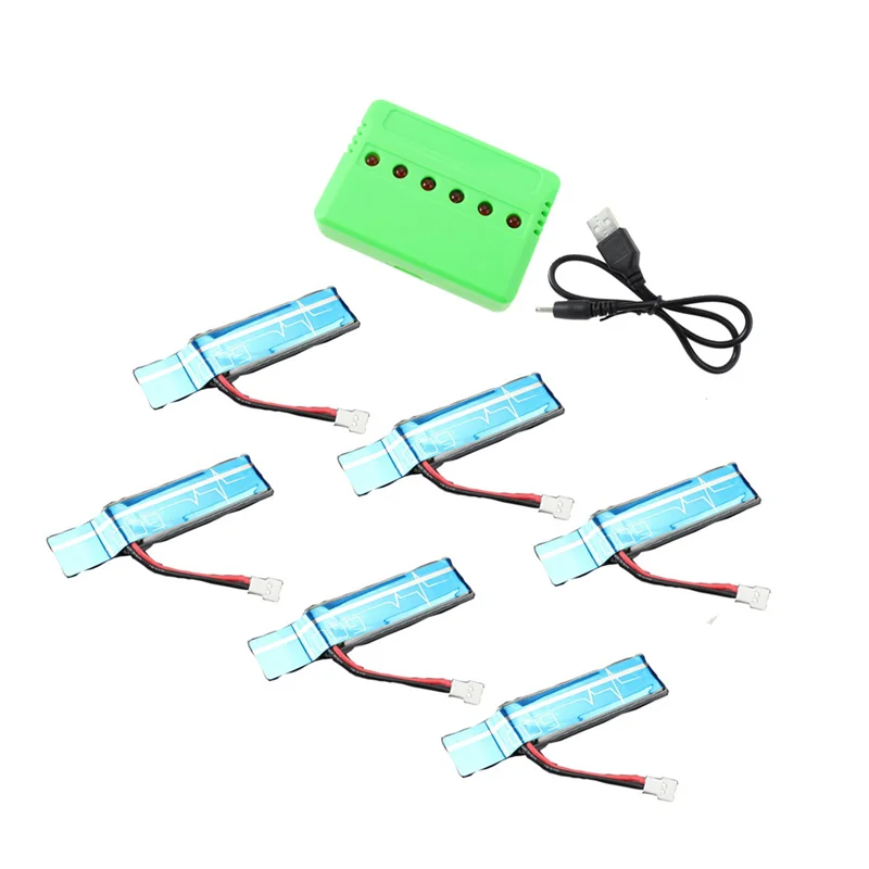 A72I 6PC 3.7V 520MAh 30C Upgraded Li-Po Battery with USB Charger for XK K110 K110S V930 V977 RC Helicopter Spare Parts