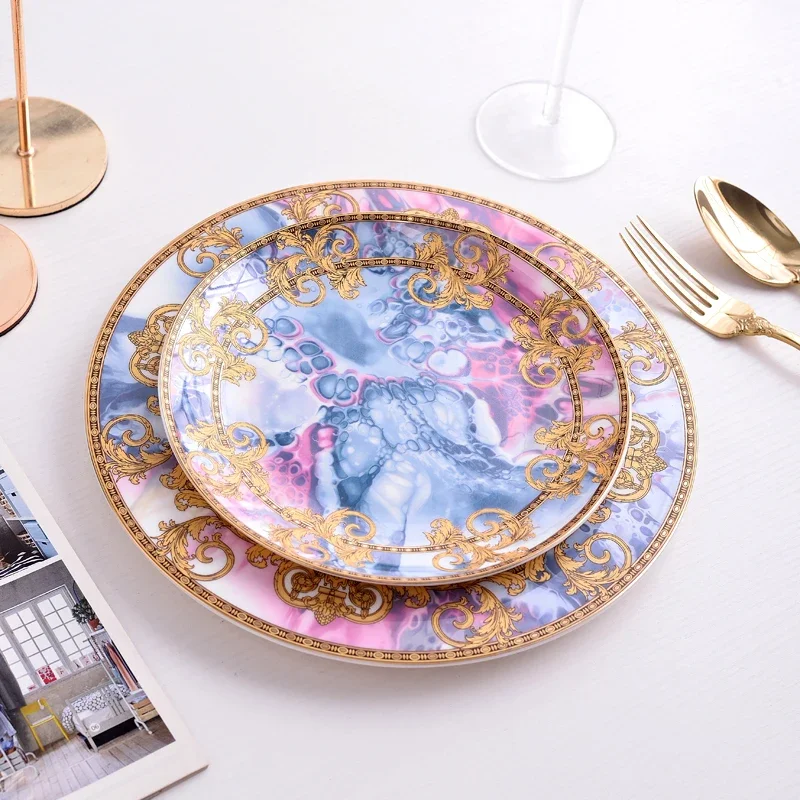 

New Electro-Optic Double Lion Series Tableware Flat Plate 12/8/10.5 Flat Plate Western Cuisine Plate Dim Sum Plate Display Plate