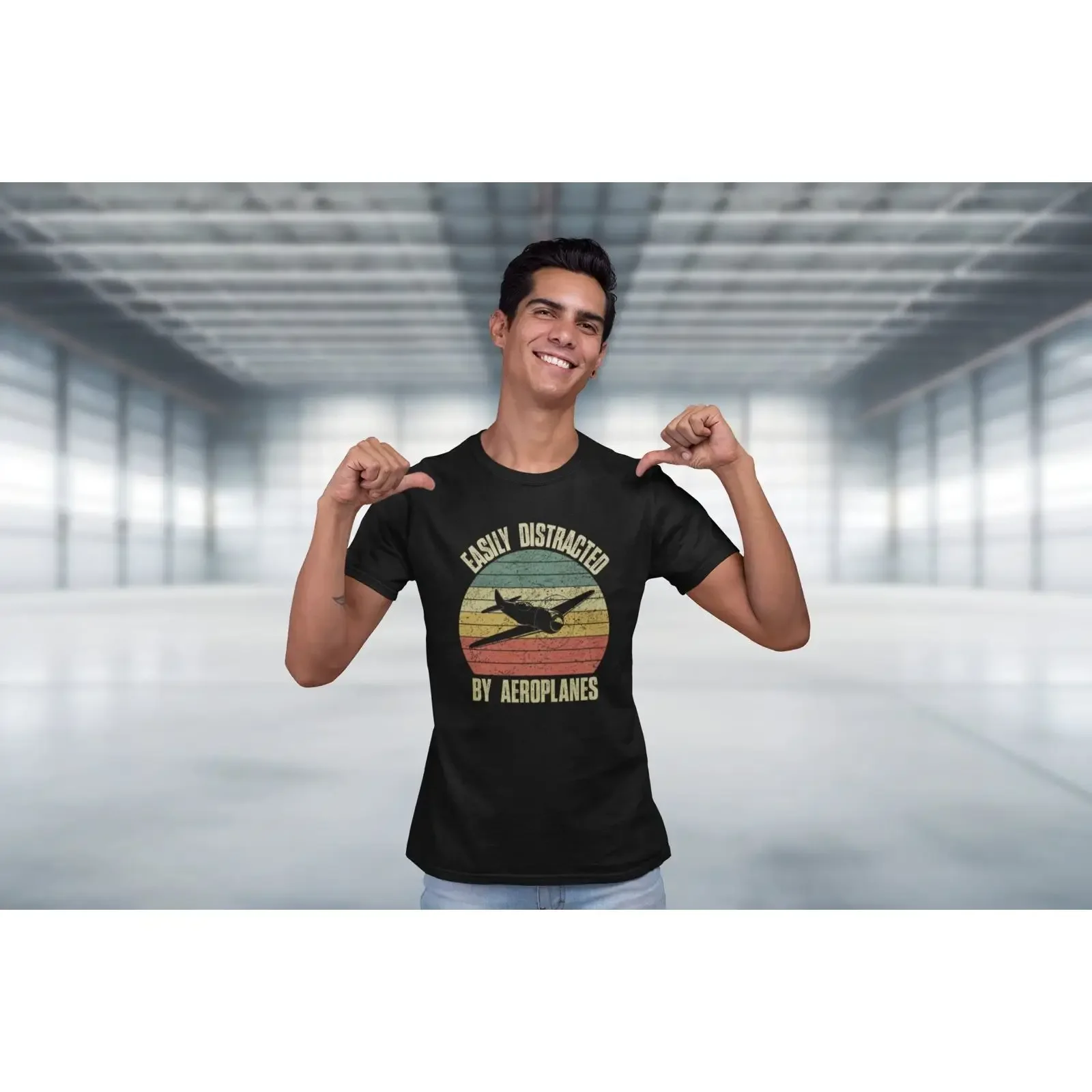 Easily Distracted by Aeroplanes Spitfire T Shirt Aviation for Aeroplane Lover Retro Vintage Plane Pilot vintage Washed Unisex