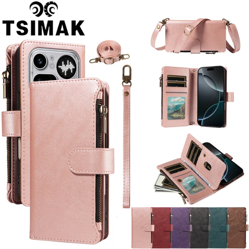 Leather Flip Case For Nothing Phone 3A 4B 4A Pro CMF Phone 3 2 Pro Phone4A Cover Crossbody Zipper Wallet Card Wrist Strap Coque