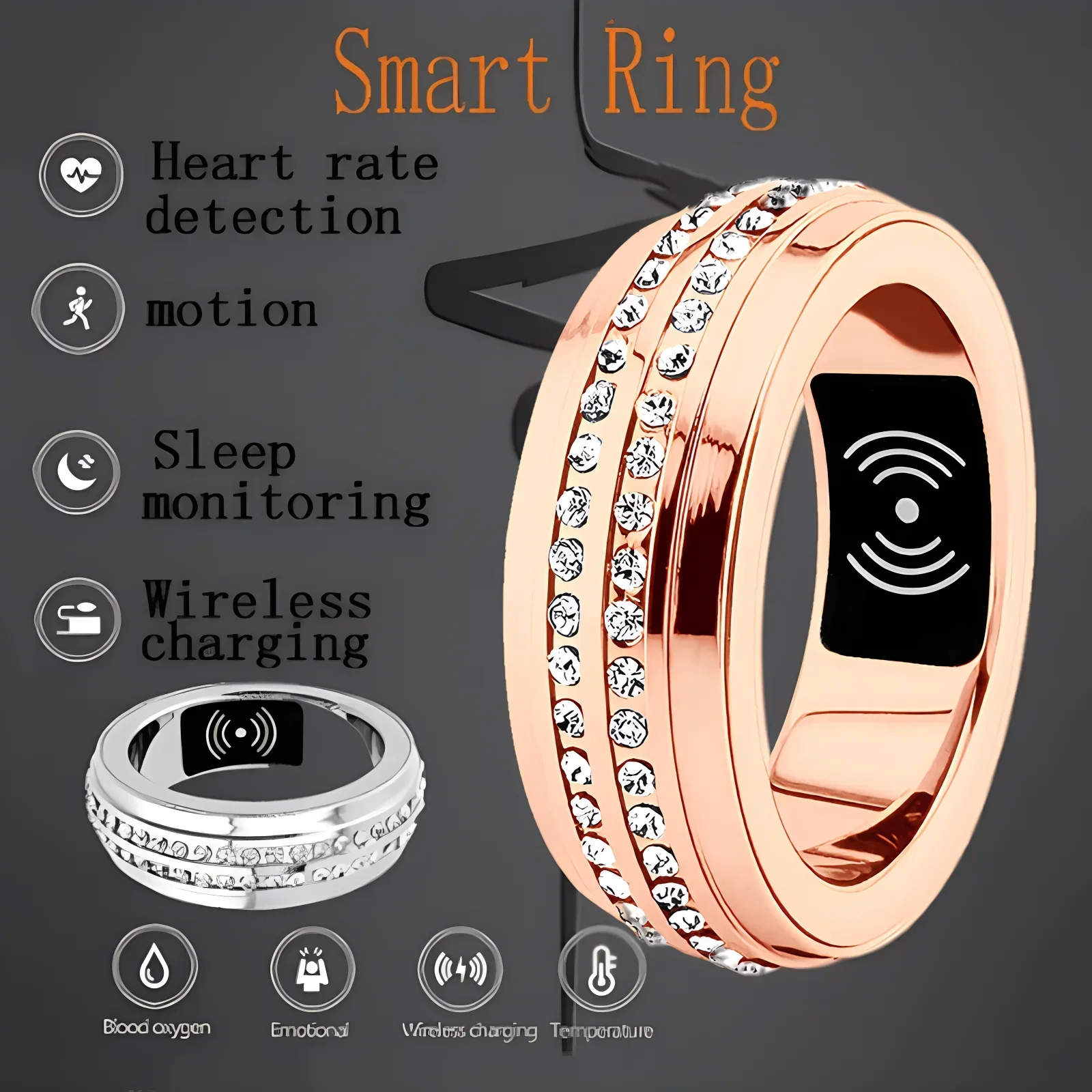 2024 New Smart Ring For Men's Blood Oxygen Sport Modes Blood Pressure Heart Rate Waterproof Sleep Monitoring Smartring For Women